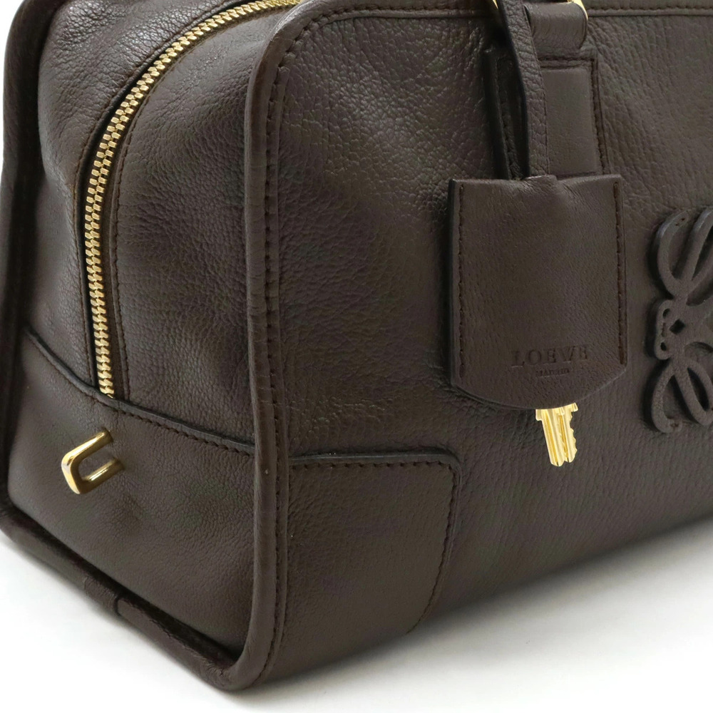 LOEWE Amazona Anagram Handbag Boston Bag Leather Brown - Picture 8 of 8